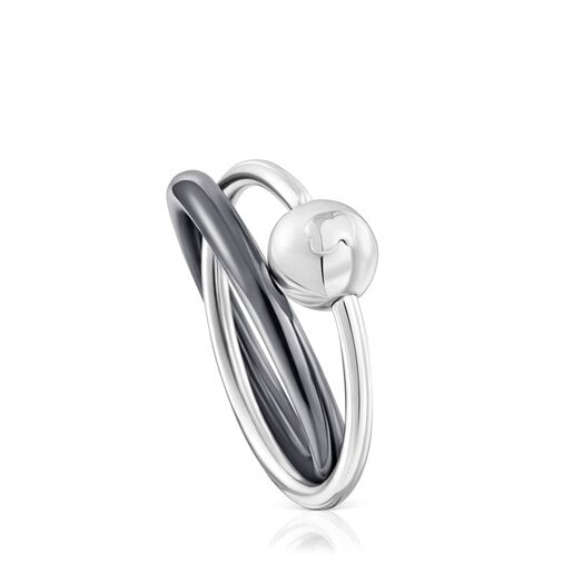 Silver and dark silver Plump Double ring | TOUS