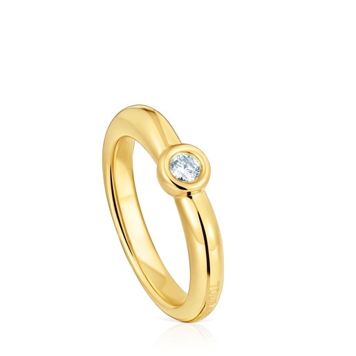 18kt gold plating over silver Wide ring with laboratory-grown diamond Line LGD