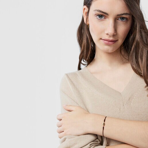 Браслет TOUS Good Vibes с золотым глазом на коричневом шнурке