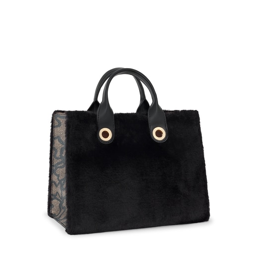 Středně velká černá Nákupní taška Amaya Kaos Icon Fur