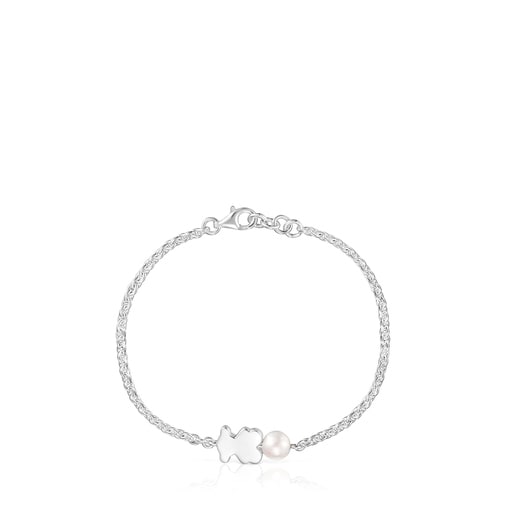 Bracelet chaîne en argent avec motif ourson et perle de culture Sweet Dolls