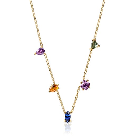 Collier en argent plaqué or 18 ct et pierres précieuses créées en laboratoire court TOUS Color Lab