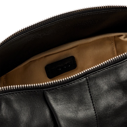 Μεσαίου μεγέθους μαύρη τσάντα χιαστί TOUS Soft από δέρμα