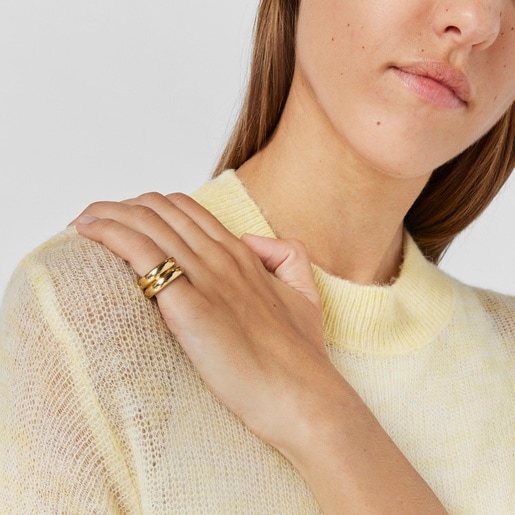 Anillo doble con baño de oro 18 kt sobre plata Virtual Garden