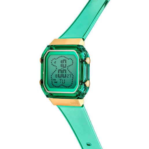 Ψηφιακό ρολόι D-BEAR Fresh από πολυανθρακικό στο χρώμα της μέντας και ατσάλι IPG σε χρυσαφί χρώμα
