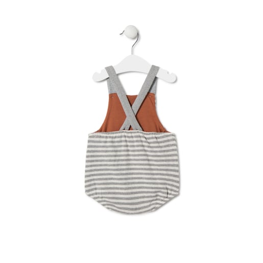 Stripy baby romper with bears in Grey ecru