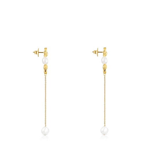 Long gold Oceaan shell Earrings with pearls | TOUS