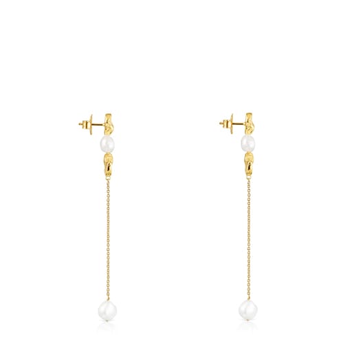 Aretes largos Oceaan conchas de oro y perlas