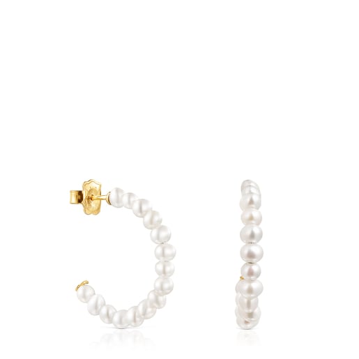 Small Gloss hoop Earrings with Pearls | TOUS