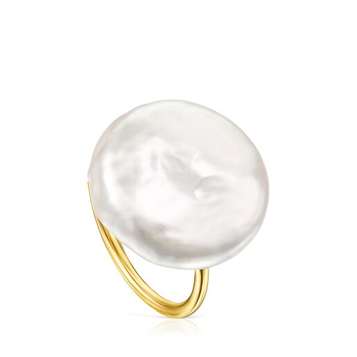 Silver Vermeil Nenufar petal Ring with Pearl