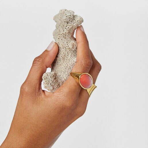 Anillo Cocktail con baño de oro 18 kt sobre plata y glass naranja