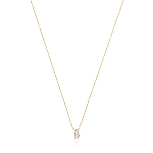 Short gold letter B Necklace with 0.05 ct diamonds Alphabet