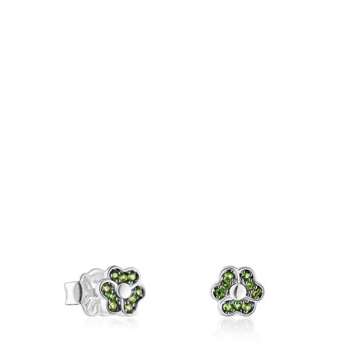 Boucles d’oreilles en argent avec fleur en chromo-diopsides TOUS New Motif