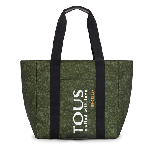 Large khaki-colored nylon Kaos Mini Evolution Tote bag | TOUS