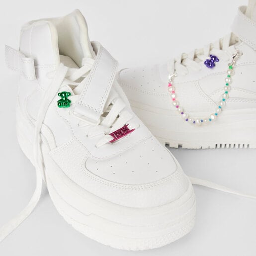 Set of three steel TOUS Steps Sneaker charms with cultured pearl chain