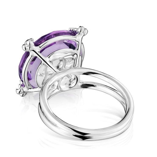 Silver Color Pills Ring with amethyst
