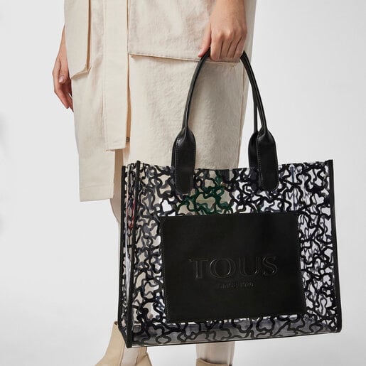 Shopping grande Amaya Vinyl transparente negro