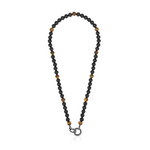 Aged Silver necklace with onyx, tiger’s eye, and Hold Man rings