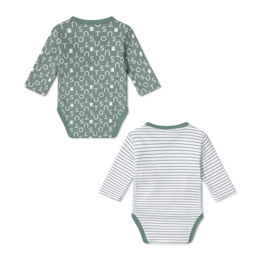 Pack of wrap-over baby bodysuits in Soft green
