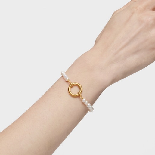 Bracelet with cultured pearls and 18kt gold plating over silver Hold