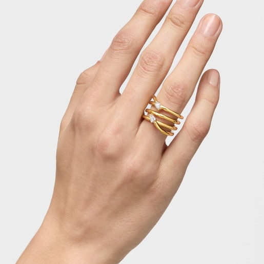 Anillo ancho con baño de oro 18 kt sobre plata y diamantes creados en laboratorio Lio LGD