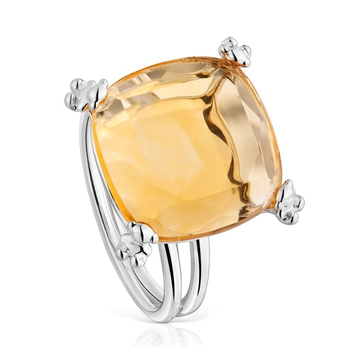 Silver Color Pills Ring with citrine