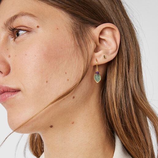 Boucles d’oreilles TOUS Good Vibes en Argent Vermeil, Aventurine et Améthyste