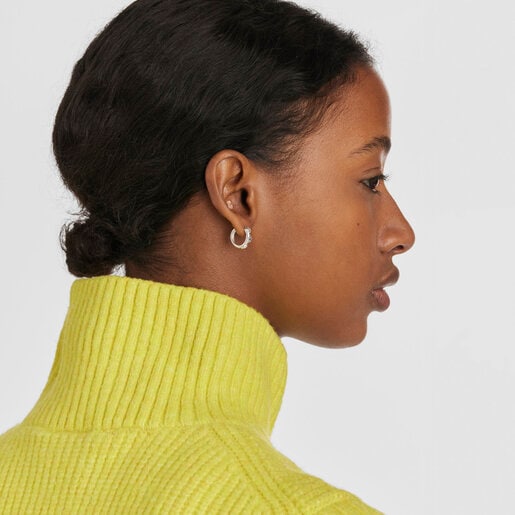 Aretes aro de plata motivos flor Bold Motif