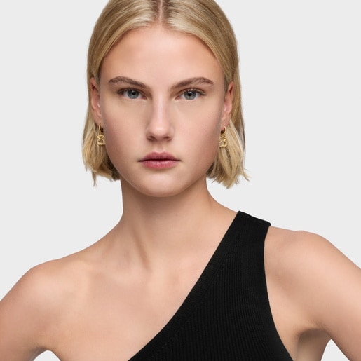 Aretes de aro con baño de oro 18 kt sobre plata y metacrilato blanco Galaxy