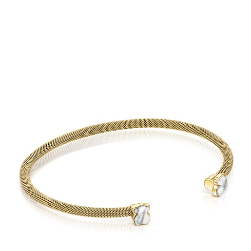 Fine gold-colored IP Steel Mesh Color Bracelet with Howlite | TOUS