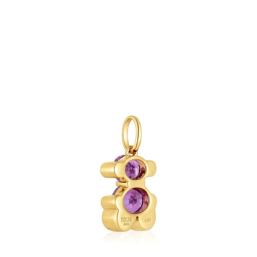 Pendente piccolo con motivo a orsetto in argento placcato oro 18 kt e zaffiro lilla creato in laboratorio Color Bear LGG