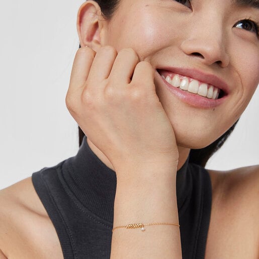 Gold TOUS Mama Mom Bracelet with cultured pearl