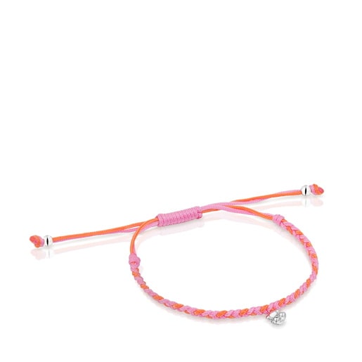 Pulsera oso de plata y nylon naranja/rosa TOUS Motivos