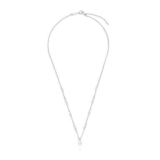 Collier argent, perles de culture et ourson court Sweet Dolls