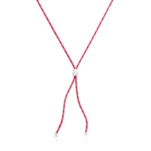 Long silver and pink nylon bear Necklace TOUS Bold Motif