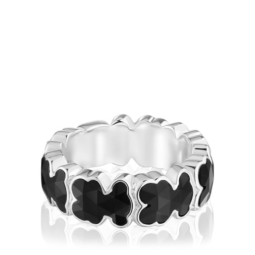 Anello in argento con orsetti in onice medio TOUS Icon Color