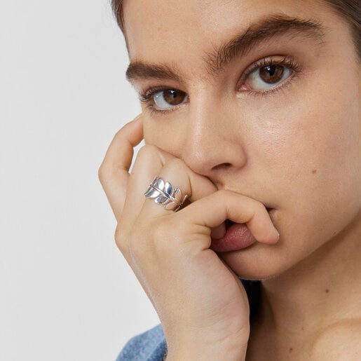 Silver Fragile Nature laurel leaf Ring