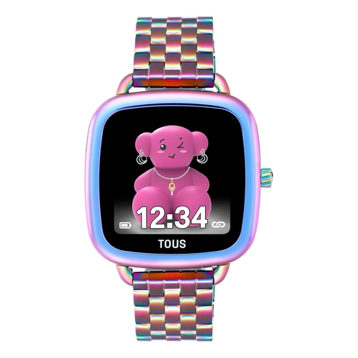 Relógio smartwatch com bracelete em aço IP iridescente D-Connect