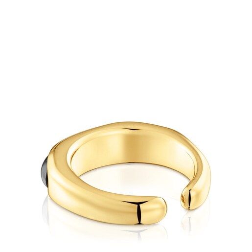 Bague ouverte en argent plaqué or 18 ct et onyx Line