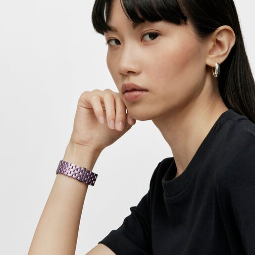 D-Logo Digital watch with mauve steel strap