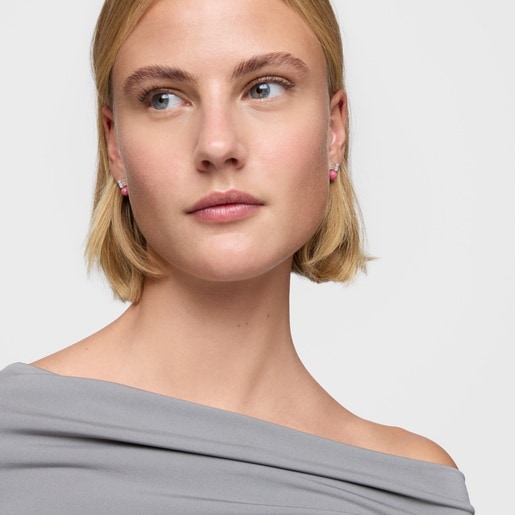 أقراط من الفضة مُرصّعة بالرودونايت من تشكيلة Icon Mesh