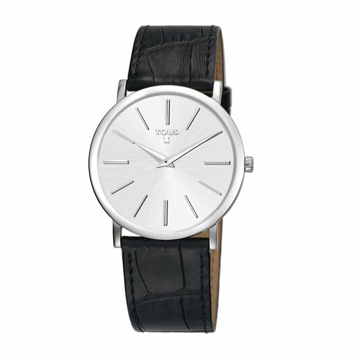 Montre Stous en Acier avec bracelet en Cuir noir