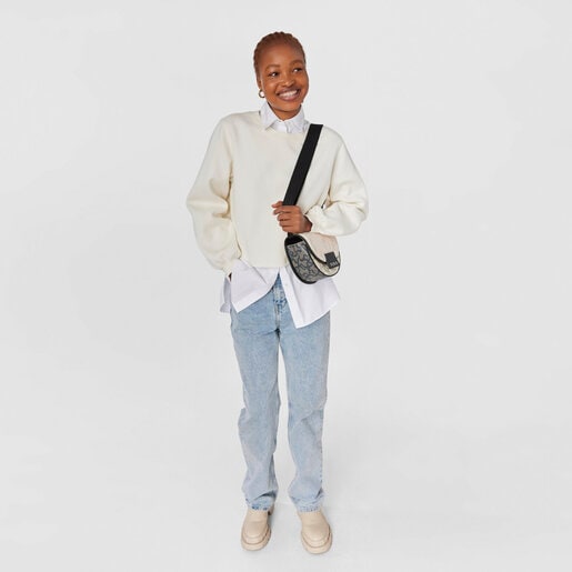 Bandolera pequeña beige Amaya Kaos Icon Fur