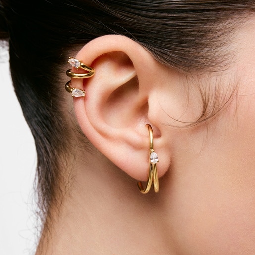 Aretes de aro con baño de oro 18 kt sobre plata y diamantes creados en laboratorio Lio LGD