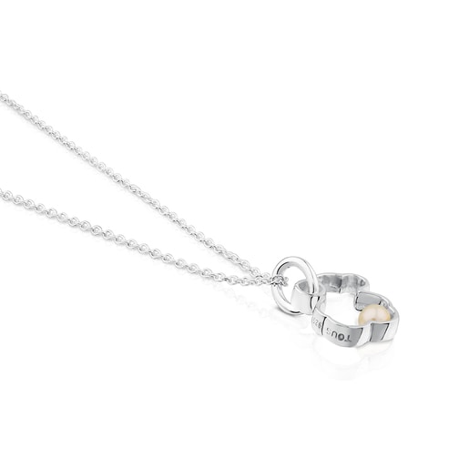 Collana in argento con perla coltivata motivo silhouette di orso