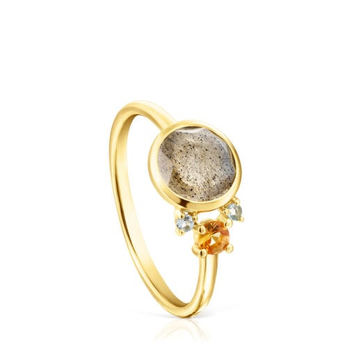 Bague Virtual Garden en or avec labradorite, saphir et topaze