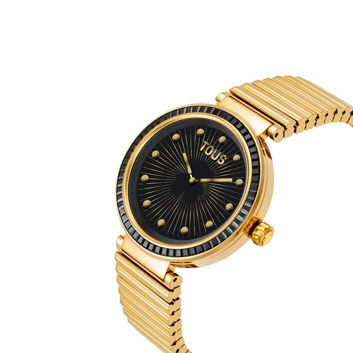 ساعة ذكية بسوار من الصُلب أسود اللون مرصعة بأحجار الزركونيا من تشكيلة TOUS S-CONNECT