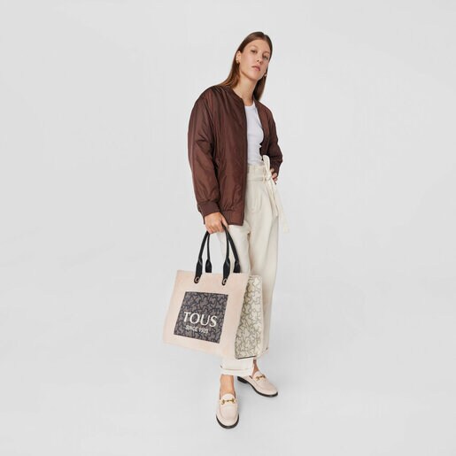 תיק נשיאה Amaya Kaos Icon גדול בצבע בז' עם פרווה