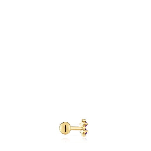 Les Classiques Ear piercing in gold-colored IP steel with rhodolite
