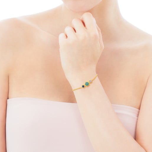 Armband Alecia aus Vermeil-Silber mit Amazonit, rosa Opal und Quarz mit Dumortierit